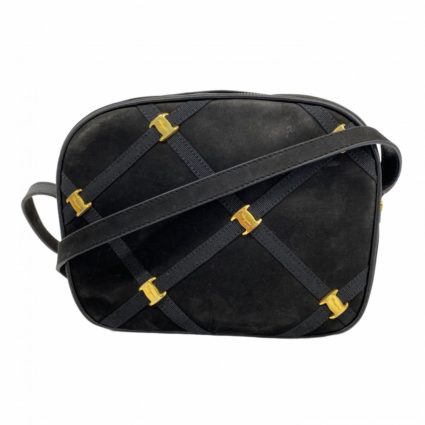 Salvatore Ferragamo Vara Shoulder Bag In Black Suede