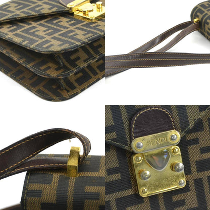 Fendi Shoulder Bag Zucca Canvas Leather Brown Gold