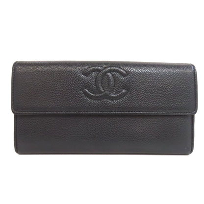 Chanel Coco Mark Silver Hardware Long Wallet Grained Calfskin