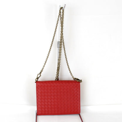 Bottega Veneta Intrecciato Chain Wallet 508752 Shoulder Bag Leather Red