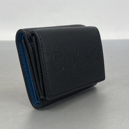 Gucci Tri-Fold Wallet Leather Black Blue