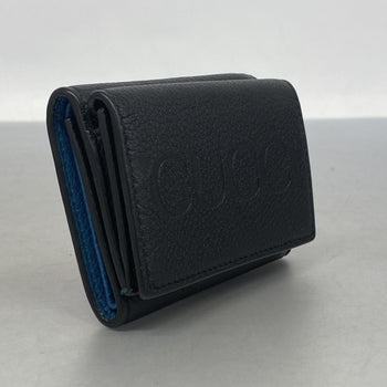 Gucci Tri-Fold Wallet Leather Black Blue