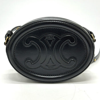 Celine Triomphe Oval Purse Cuir Crossbody Shoulder Bag In Black Leather