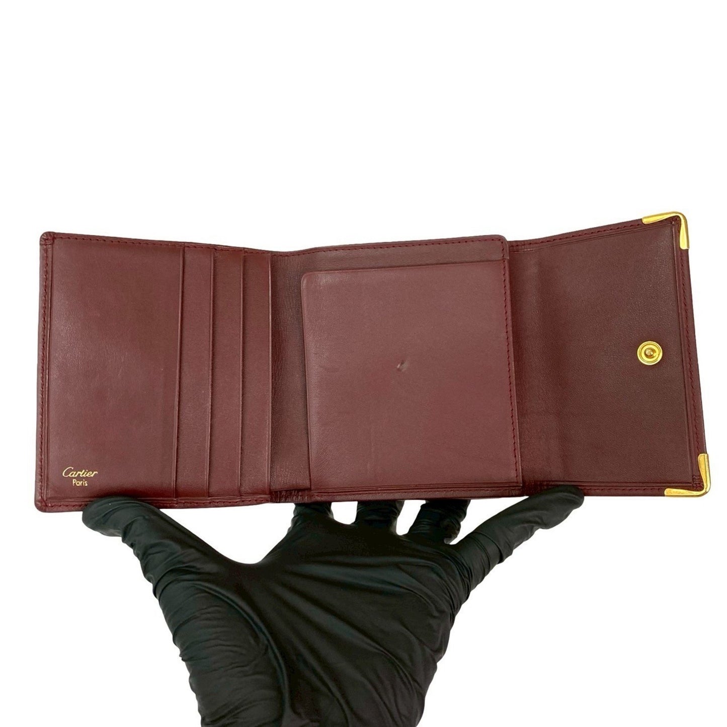 Cartier Must Line Leather Clasp Tri-Fold Wallet