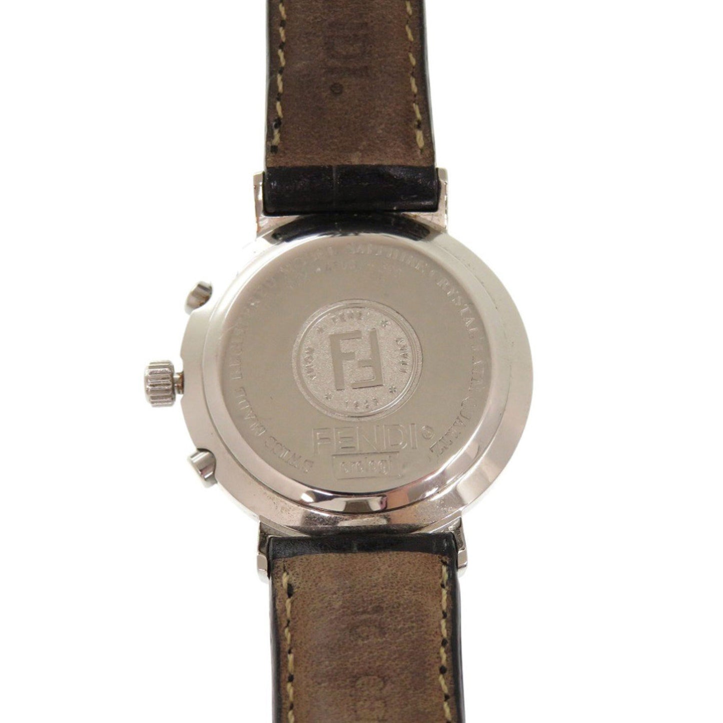 Fendi 4500L Horology Chronograph Stainless Steel Leather Black Quartz Watch