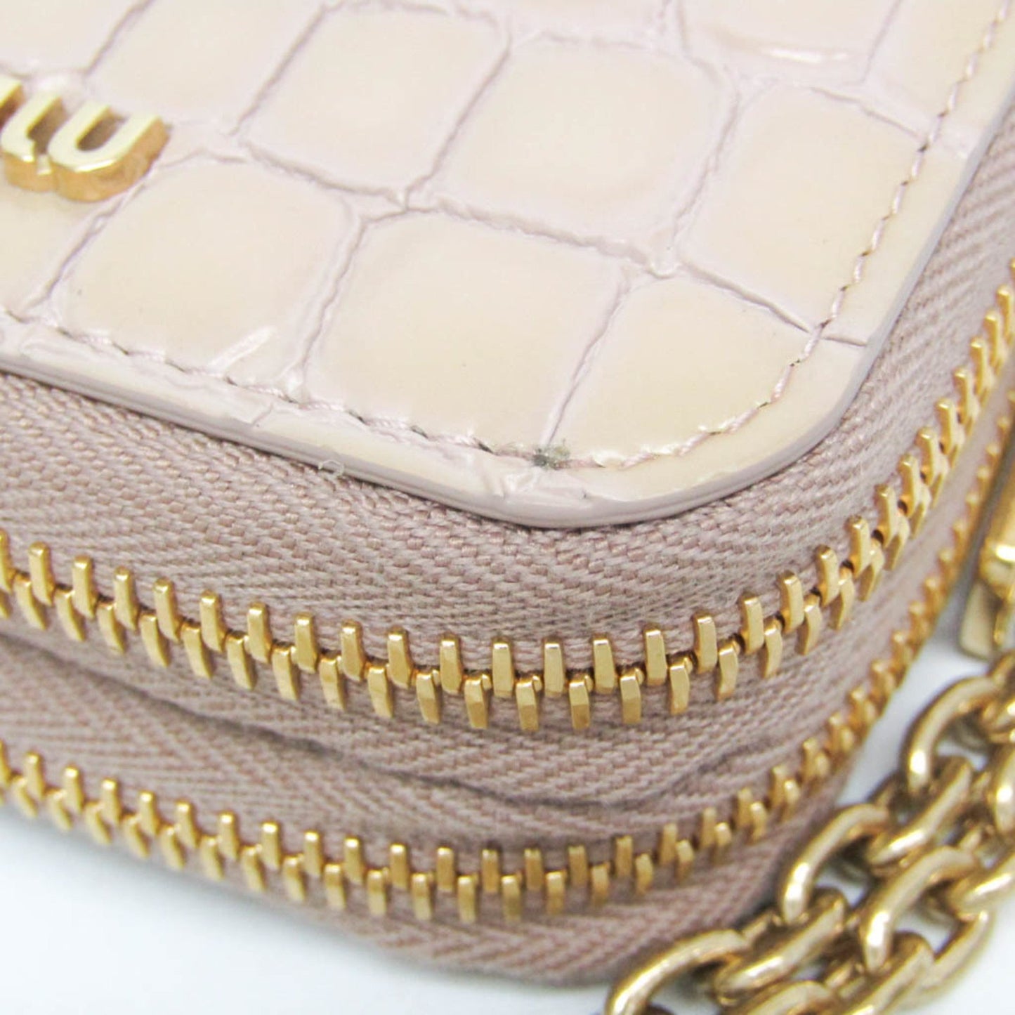 Miu Miu Double Zipper 5Mc078 Leather Card Case Pink Beige