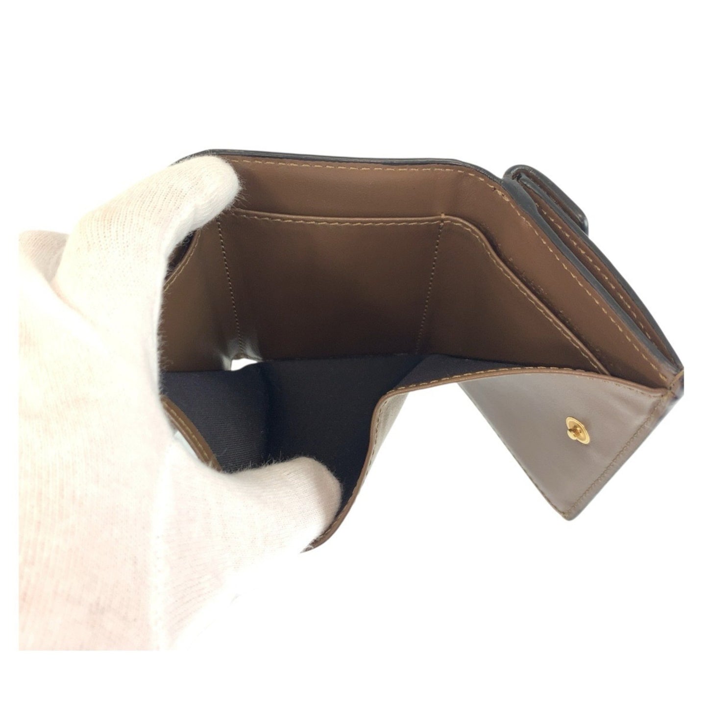 Fendi Zucca F Is Fendi Brown Leather Compact Folding Wallet