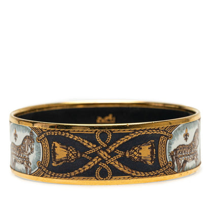 Hermes Enamel Gm Cloisonn Horse Motif Bangle In Gold