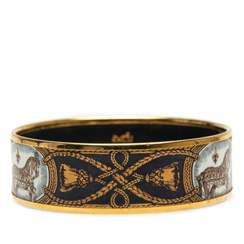 Hermes Enamel Gm Cloisonn Horse Motif Bangle In Gold