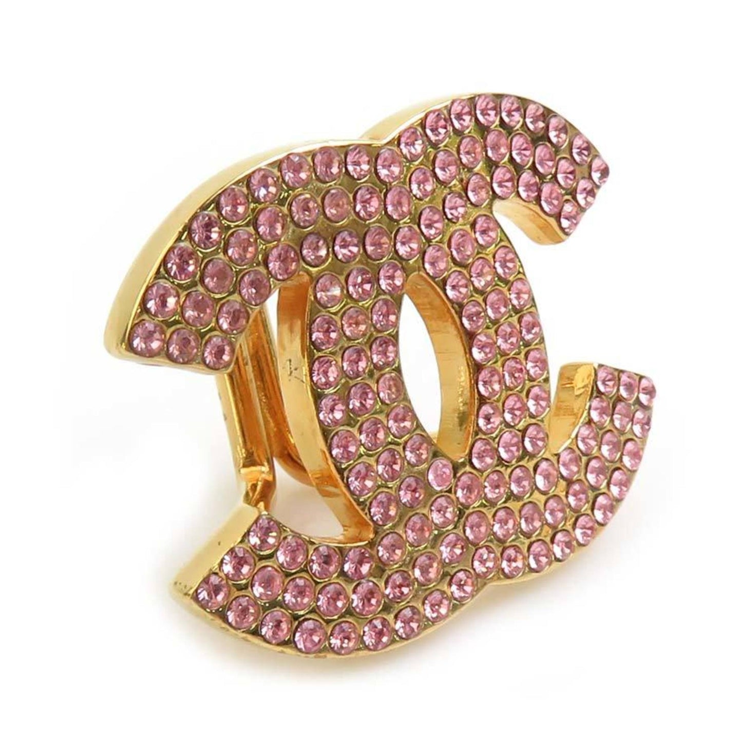 Chanel Scarf Ring Coco Mark Metal Rhinestone Gold Pink