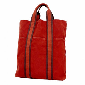 Hermes Herms Fouleaux Cabas Canvas Tote Bag In Red
