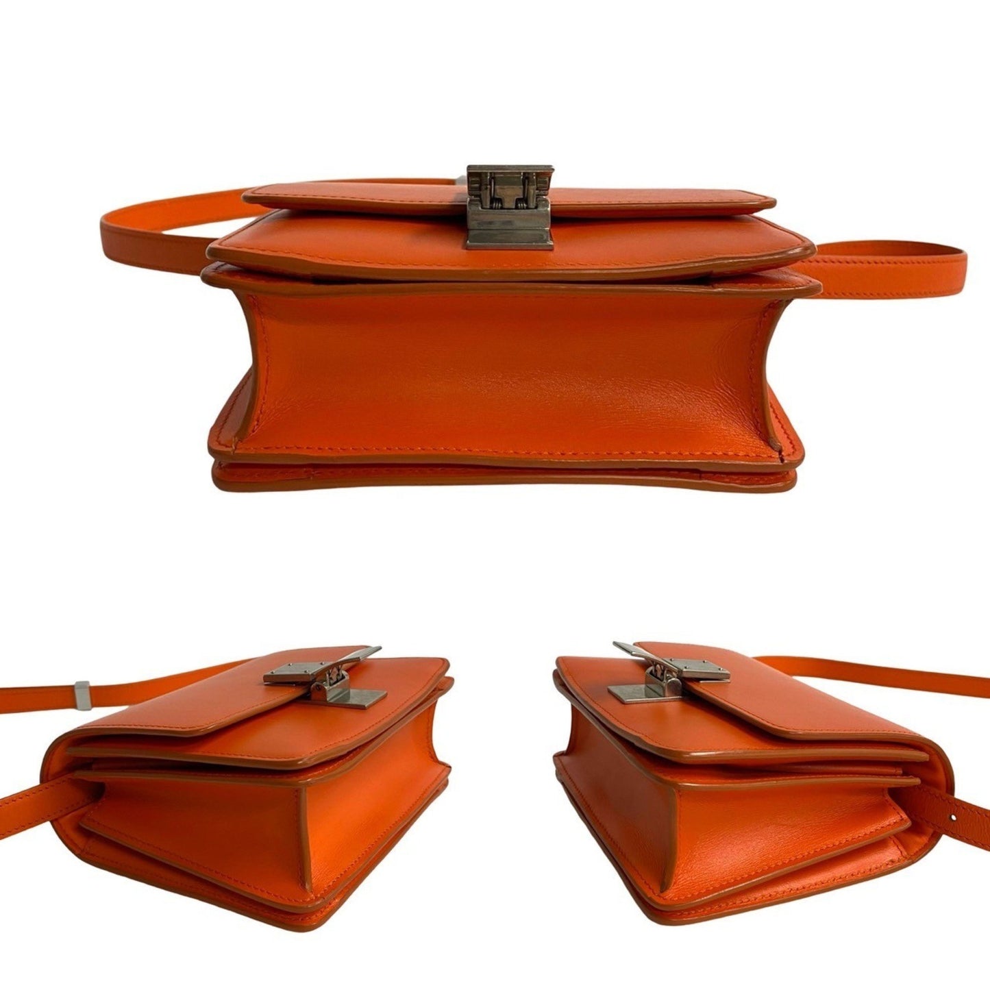Celine Classic Box Small Leather Shoulder Bag/Pochette/Sacoche In Orange
