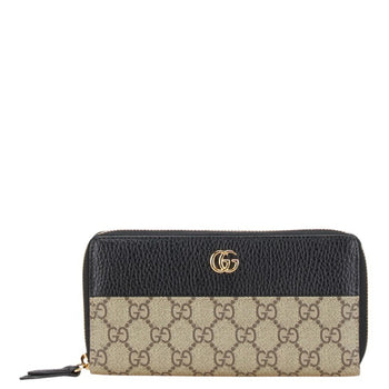 Gucci Gg Supreme Double G Two-Tone Long Wallet With Round Zipper