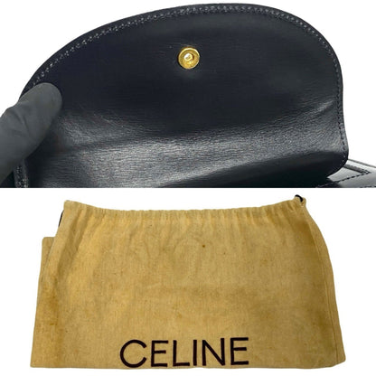 Celine Vintage Globe Logo Metal Hardware Leather Handbag Mini Tote Bag Black 30428