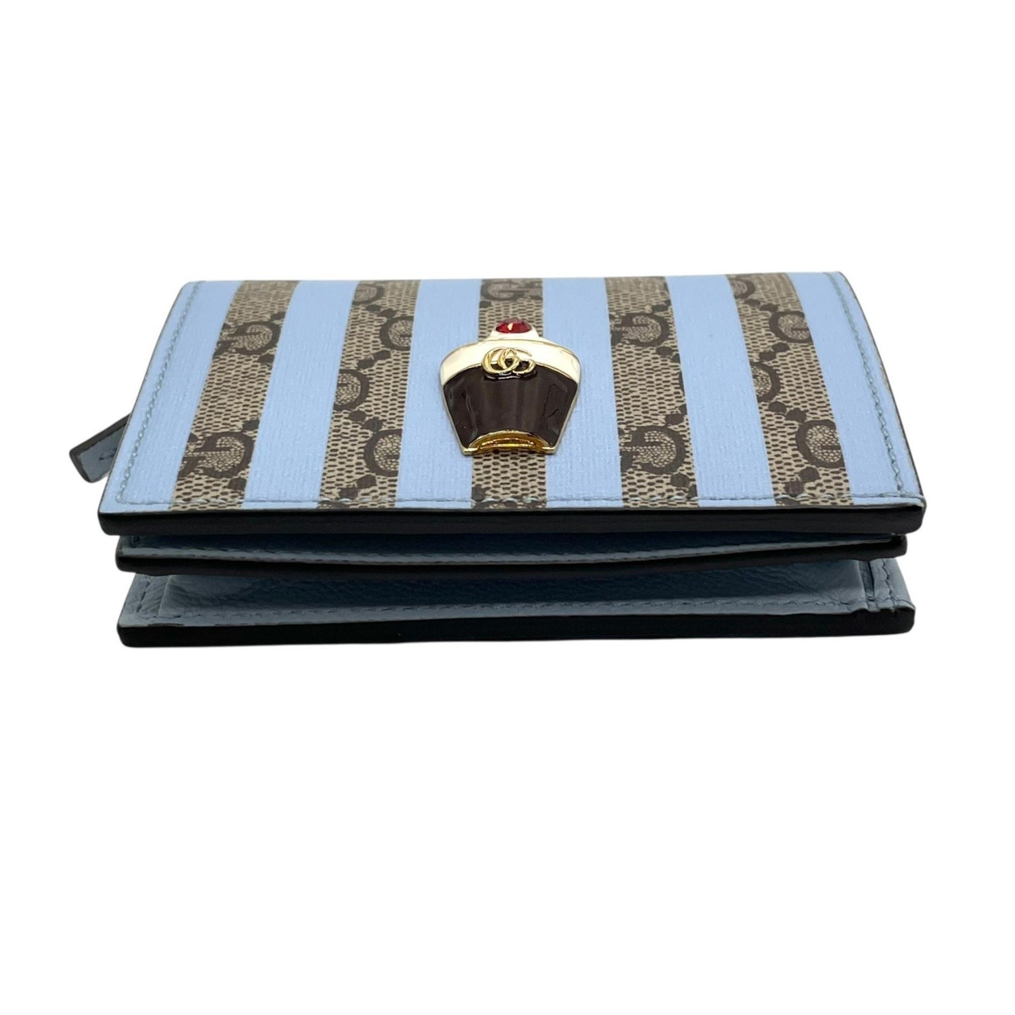 Gucci Gg Supreme Ice Cream Bifold Compact Wallet In Beige And Light Blue Leather