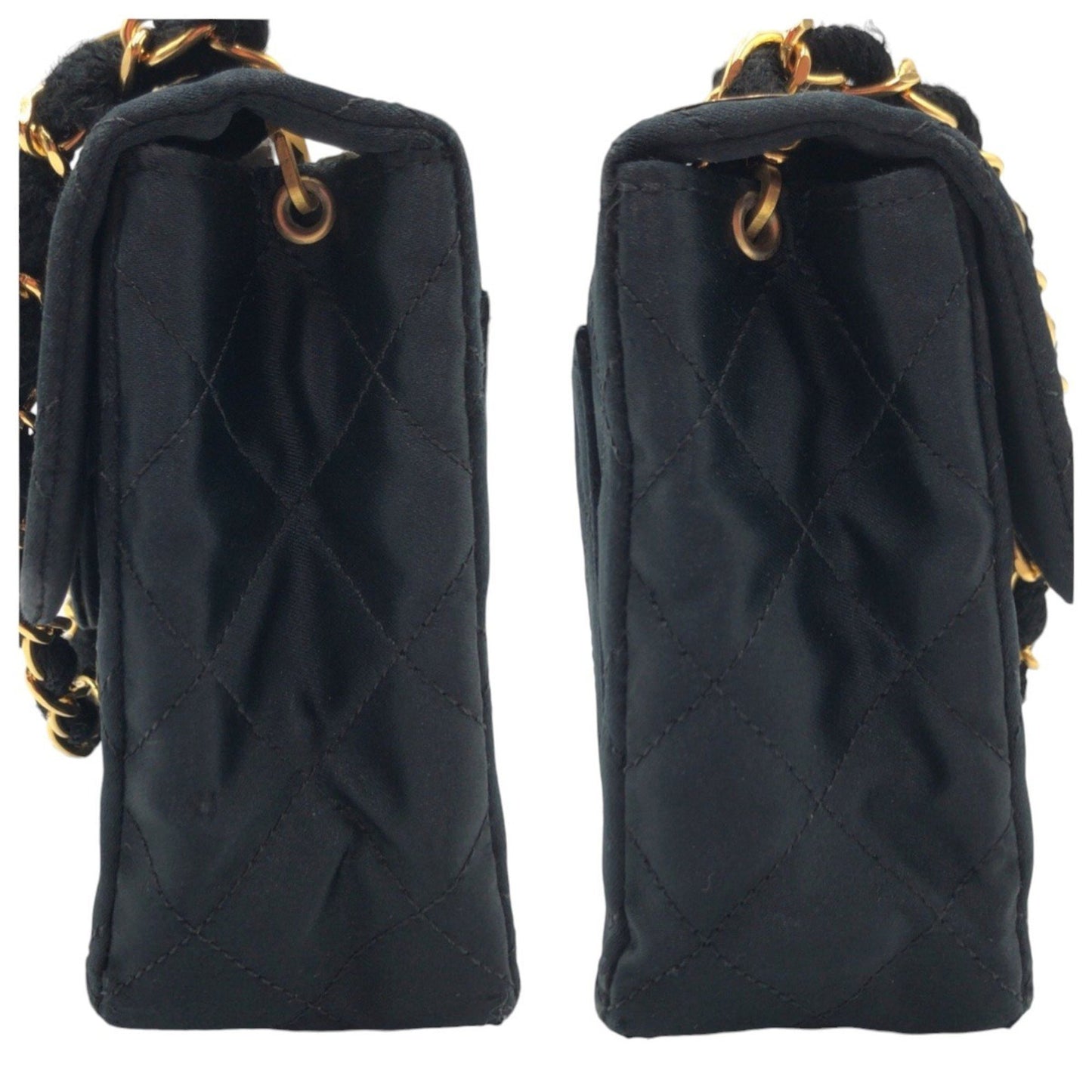 Vintage Chanel Mini Matelasse Coco Mark Turnlock Black Satin Crossbody Shoulder Bag