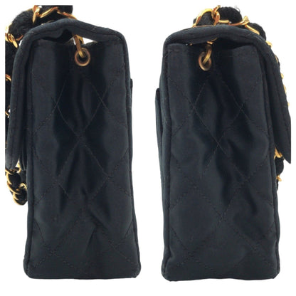 Vintage Chanel Mini Matelasse Coco Mark Turnlock Black Satin Crossbody Shoulder Bag