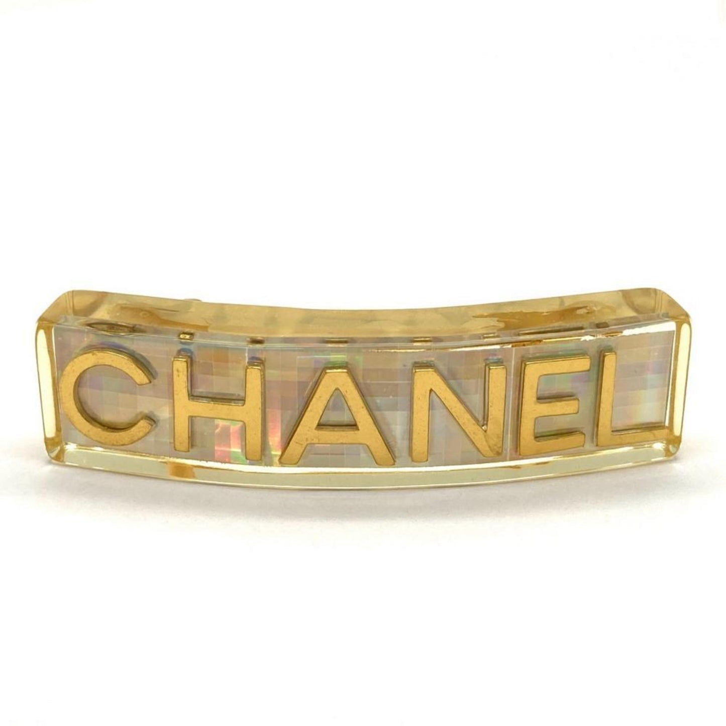 Chanel Barrette Hair Clip Plastic 97P Engraved Clear Hologram Prism