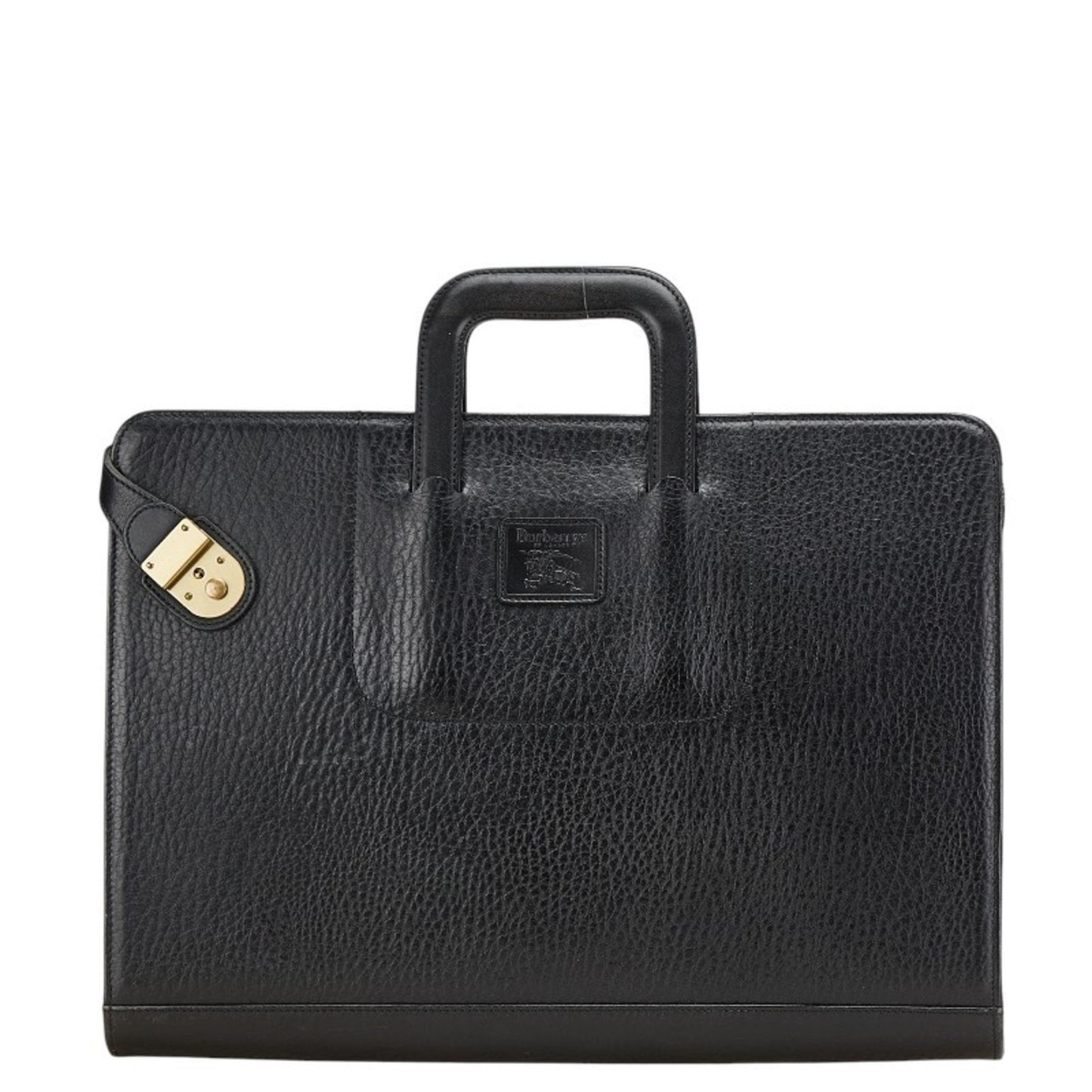 Burberry'S Check Lining Business Bag Briefcase In Black Leather