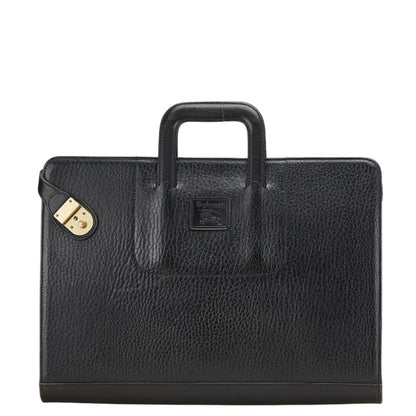 Burberry'S Check Lining Business Bag Briefcase In Black Leather