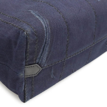 Prada Mistolino Vitello Tote Bag Shoulder Denim Leather Indigo Black 1Bg347