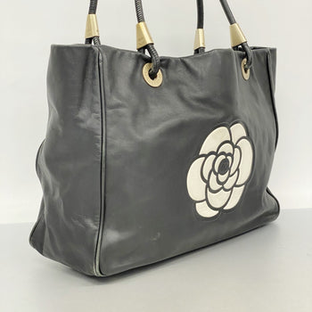 Chanel Camellia Tote Bag In Black Lambskin