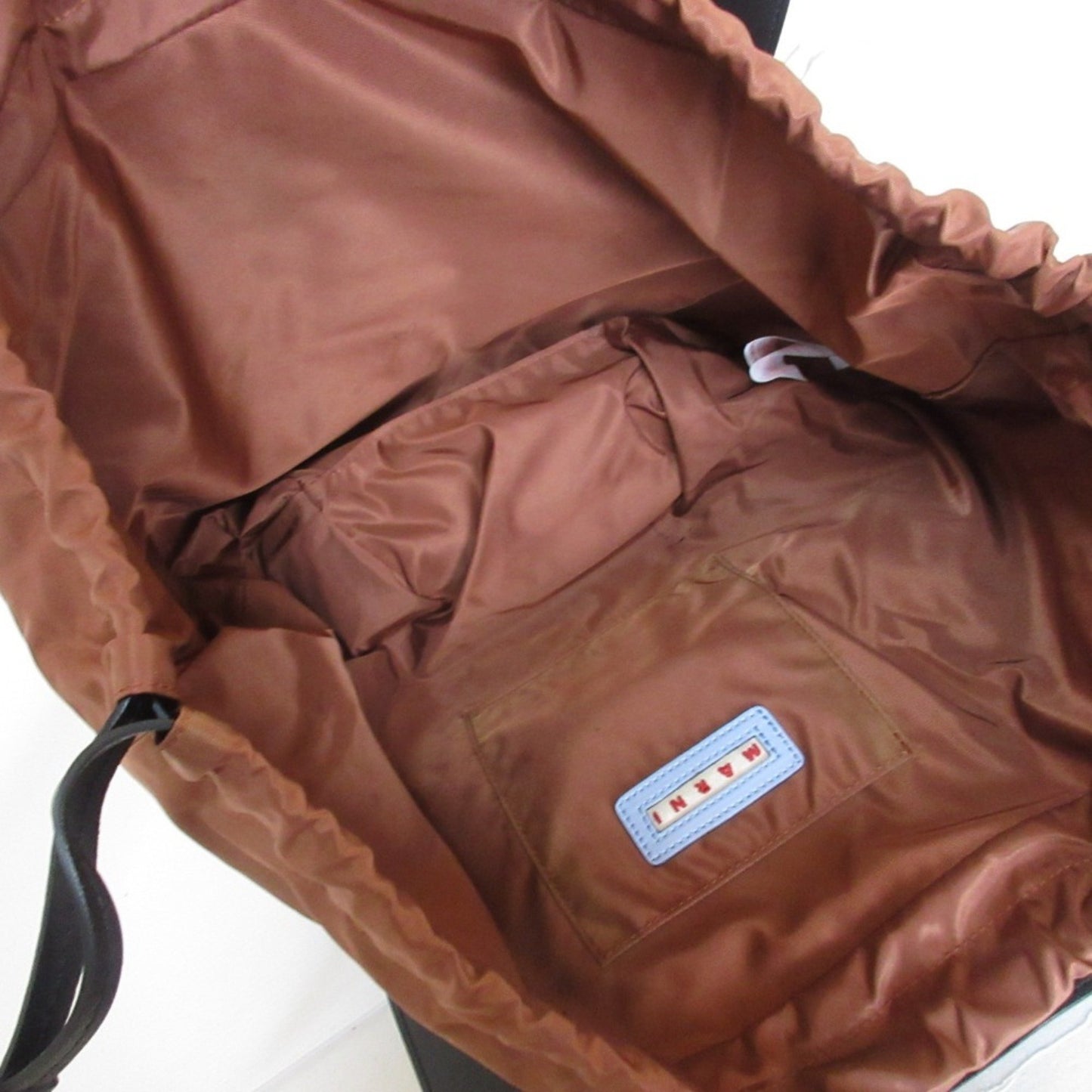 Marni Gusset Leather Drawstring Tote Bag One Shoulder Light Blue X Brown