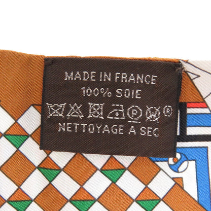 Like New Herms Twilly "De L'Ombrelle Aux Duels" Silk Camel Veil Blue Scarf/Muffler 0185 Hermes
