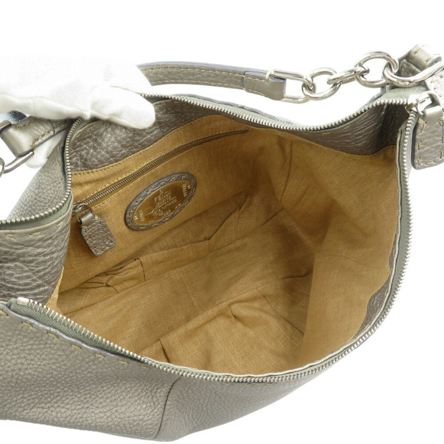 Fendi Selleria 8Br618 Leather Silver Shoulder Bag 0498Fendi