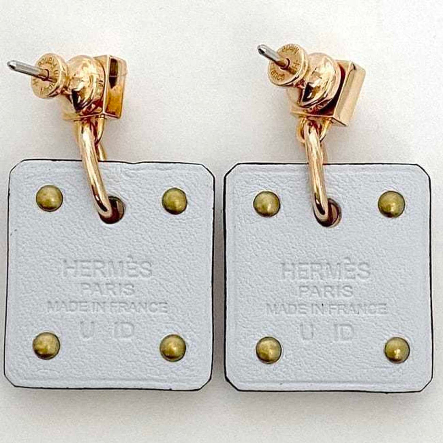 Hermes Earrings As Doucour F-22435 Pink Gold Light Blue Ace Of Hearts Heart Gp Leather Swift