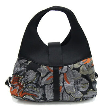 Bvlgari Handbag Chandra Black Multicolor Satin Beads Embroidery