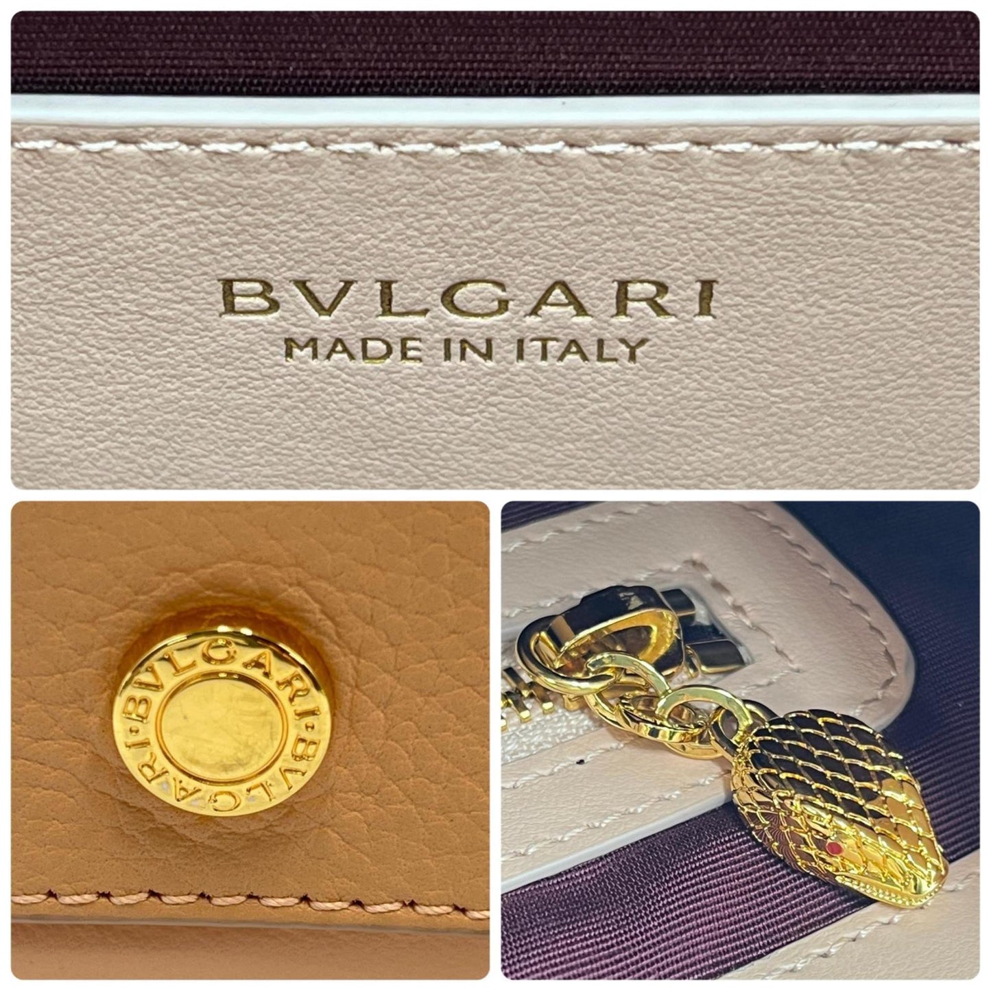 Bvlgari Tote Bag Logo 2-Way Shoulder Leather Pink Beige