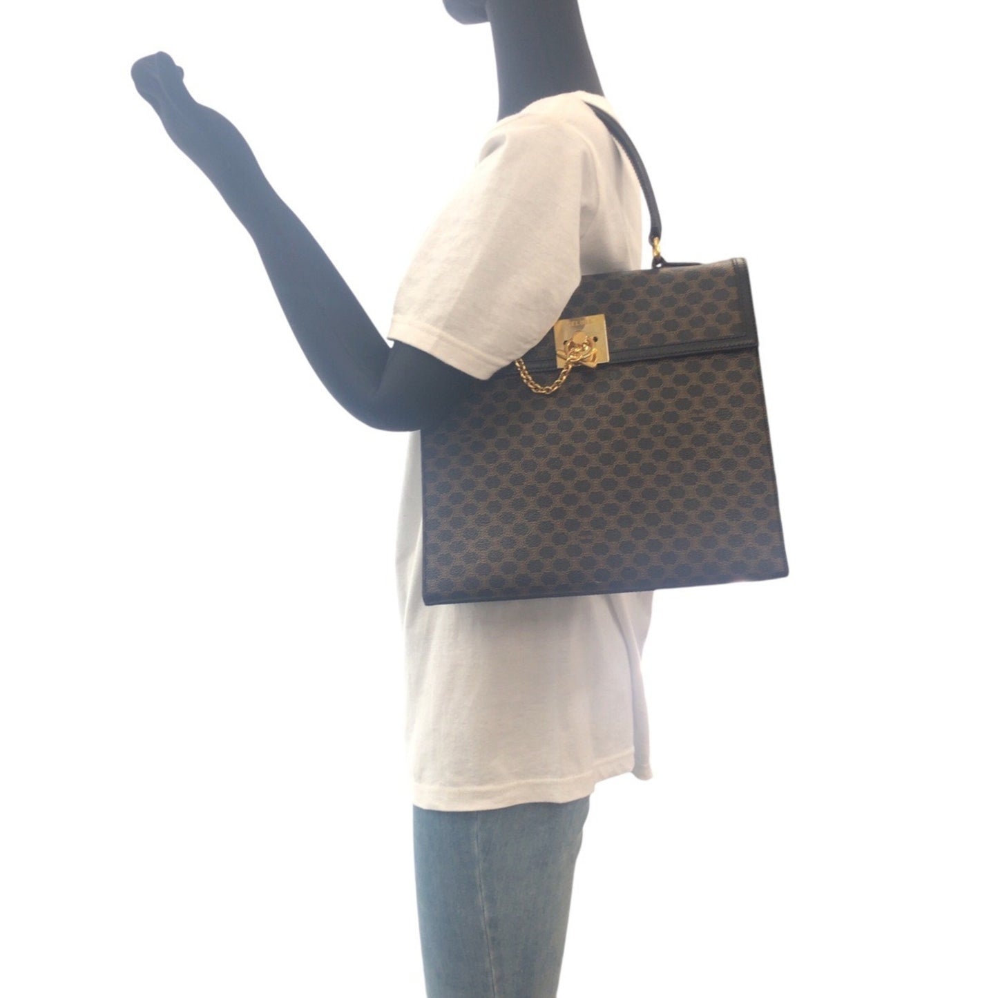 Celine Macadam Brown Gold Hardware Mc97 2 Handbag