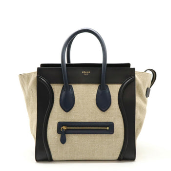 Celine Luggage Shopper Tote Bag Handbag Linen Leather Beige Black Navy 165212