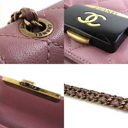 Chanel Shoulder Bag Matelasse Leather Dark Pink Gold