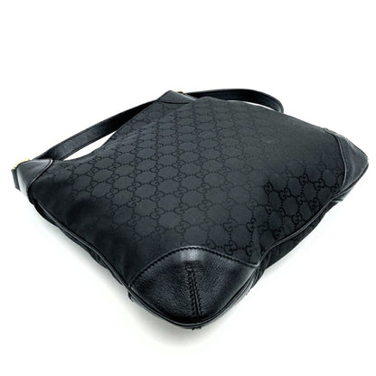 Gucci 257296 Shoulder Bag Gg Nylon Leather Black