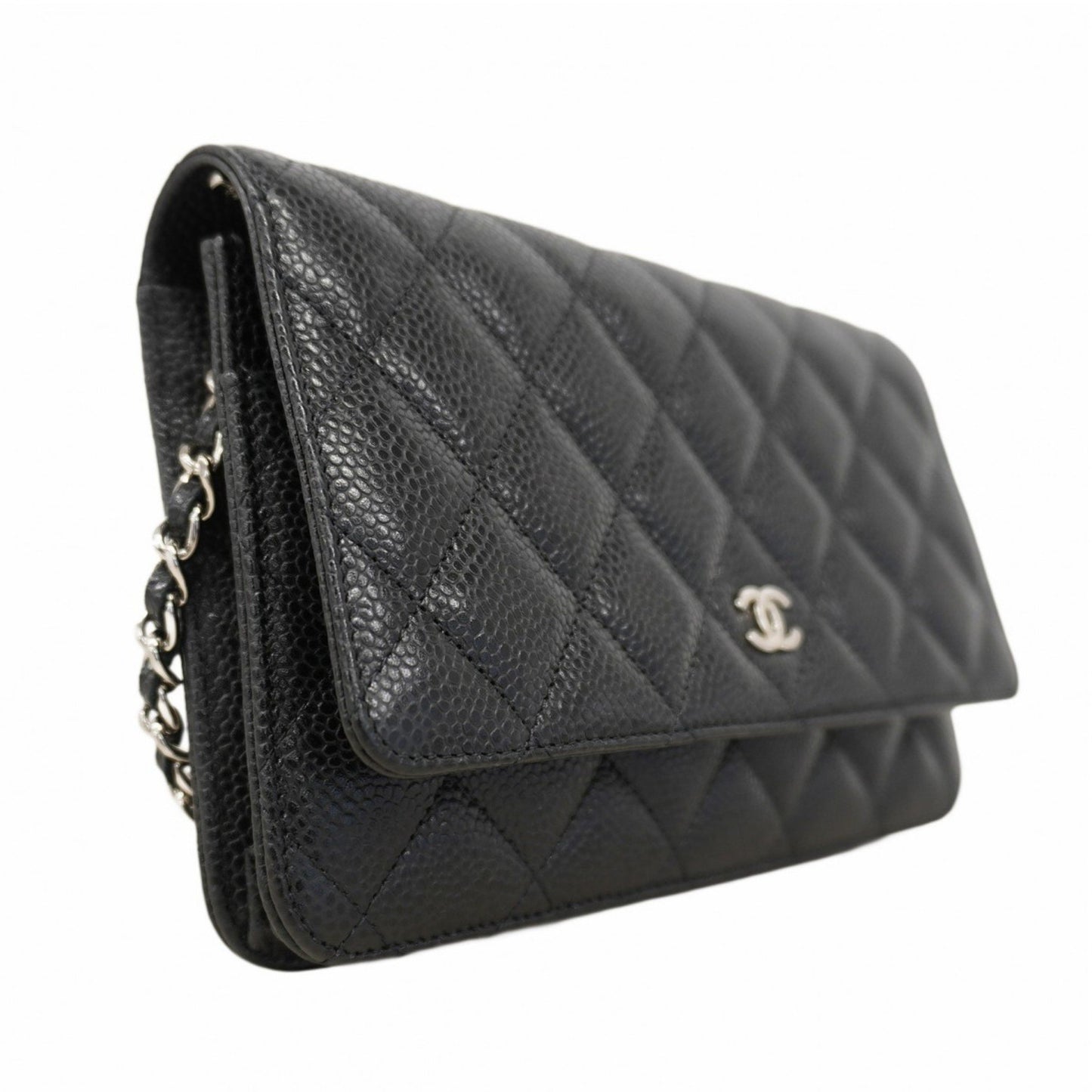 Chanel Matelasse Shoulder Wallet With Chain Bag In Caviar Skin