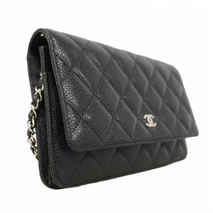 Chanel Matelasse Shoulder Wallet With Chain Bag In Caviar Skin