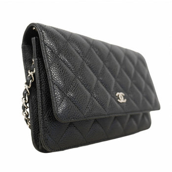 Chanel Matelasse Shoulder Wallet With Chain Bag In Caviar Skin