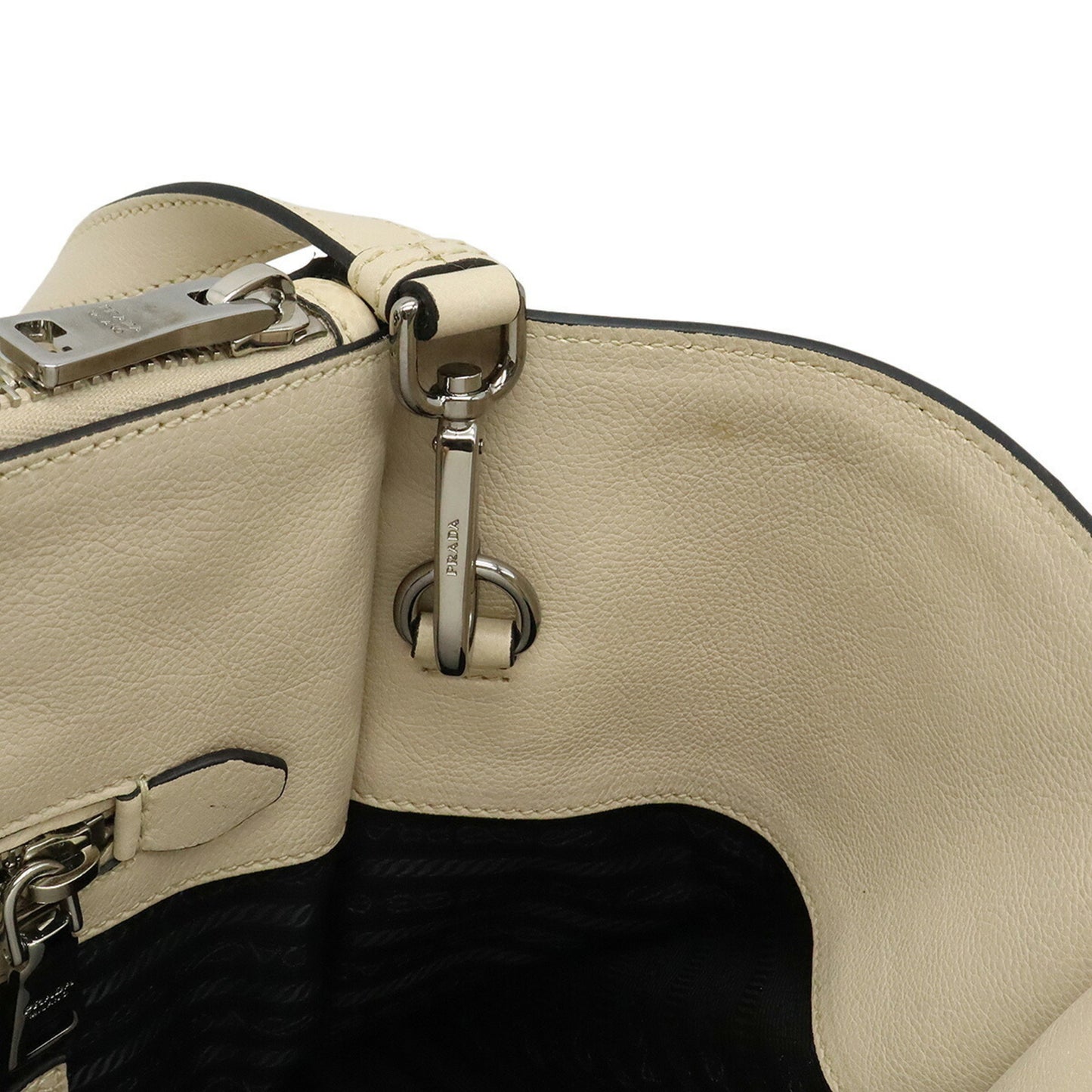 Prada Prada Triangle Handbag Tote Bag Shoulder Leather Light Beige Bn2619