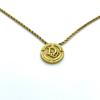 Christian Dior Vintage Round Logo Coin Necklace Pendant Gold Color Jewelry