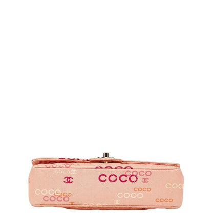 Chanel Coco Mark Coco Print Double Flap Chain Shoulder Bag Salmon Pink Multicolor Canvas