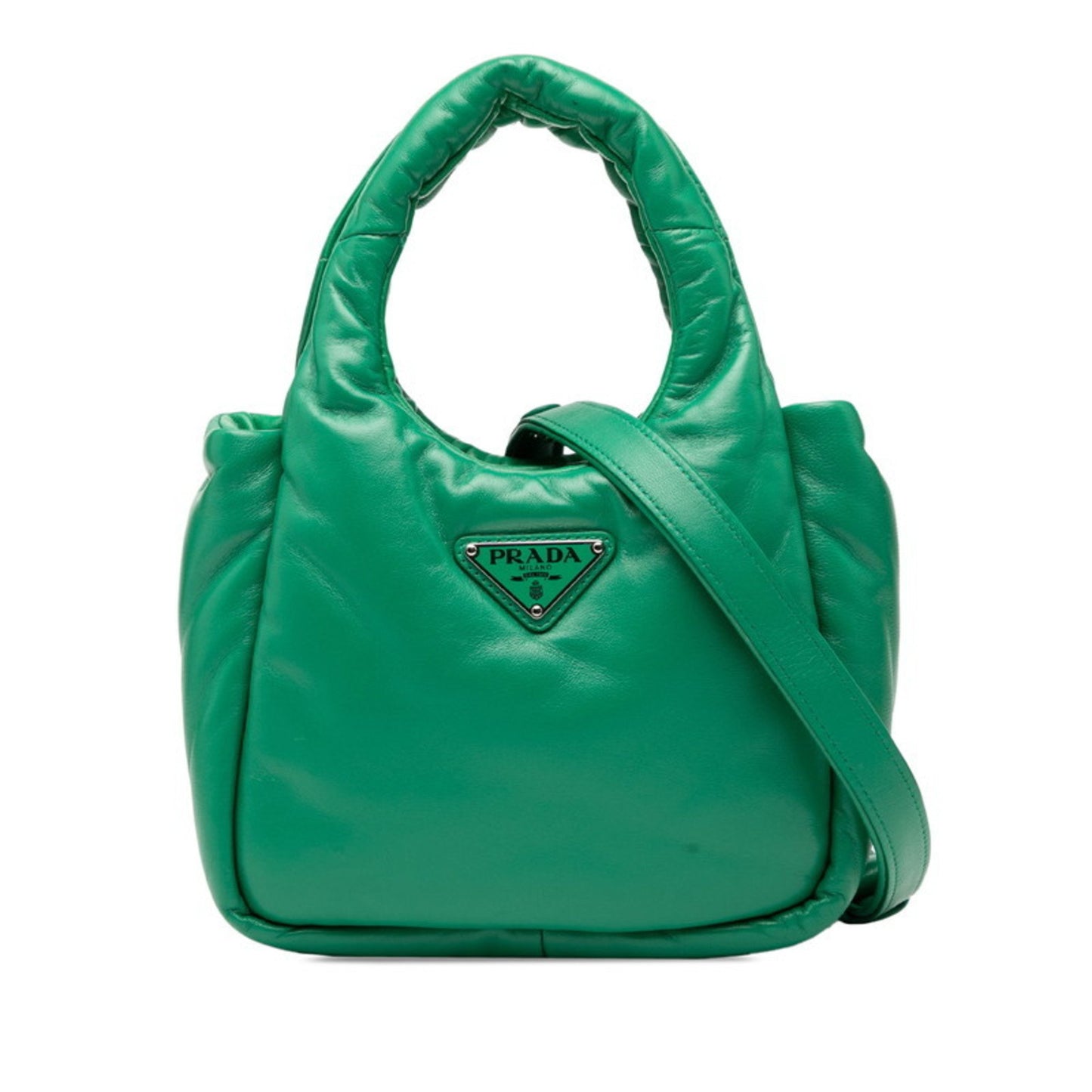 Prada Triangle Logo Plate Mini Handbag/Shoulder Bag 2Way 1Ba359 Green Leather