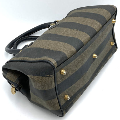 Fendi 259022 Boston Bag Handbag Black Brown Leather