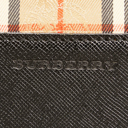 Burberry Nova Check Shadow Horse Handbag Beige Black Canvas Leather