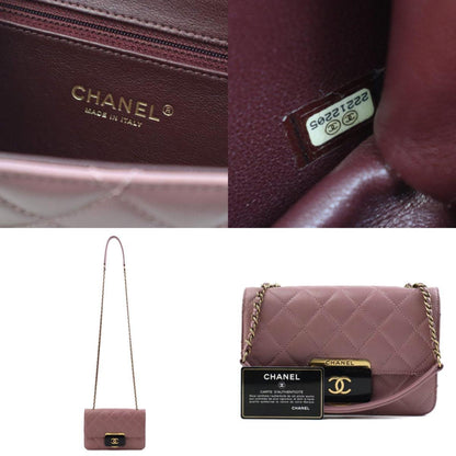 Chanel Shoulder Bag Matelasse Leather Dark Pink Gold