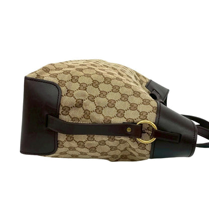 Gucci Gg Logo Belt Clasp Canvas And Leather Tote Bag