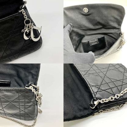 Christian Dior Chain Wallet Pouch Cannage Lambskin Black