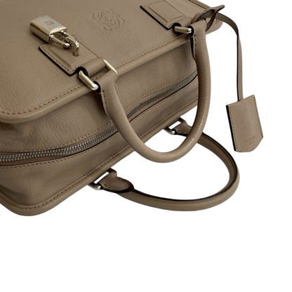 Loewe Amazona 28 Anagram Logo Embossed Leather Handbag/Mini Boston Bag Beige 37953