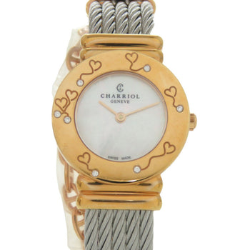 Unused Charriol Saint-Tropez 028Bhp.540.552 Stainless Steel White Shell Pink Gold Dial Quartz